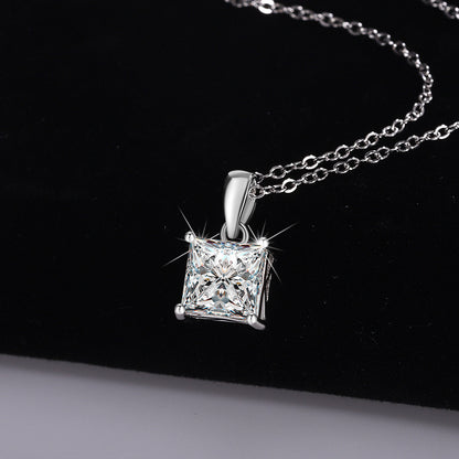 Jzora handmade 2ct sparkling princess cut moissanite solitaire sterling silver necklace