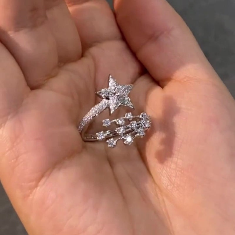 Jzora handmade sparkling starry meteor shower wish sterling silver moissanite ring