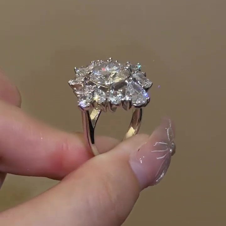 Jzora handmade dazzling round cut full pavé CZ sterling silver ring
