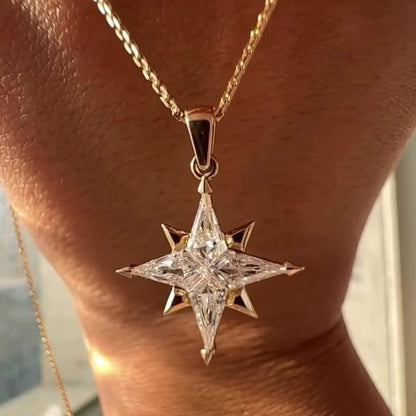 Jzora Handmade Sparkling Starburst Gold Tone Four-Point Star Necklace