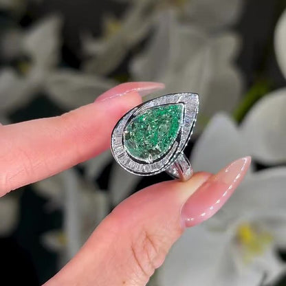 Jzora handmade 5ct green pear cut stunning sterling silver ring