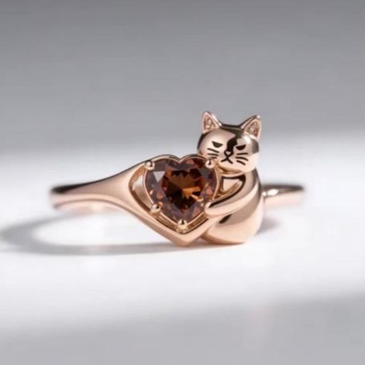 Jzora handmade rose gold tone cute little kitty heart shape sterling silver ring
