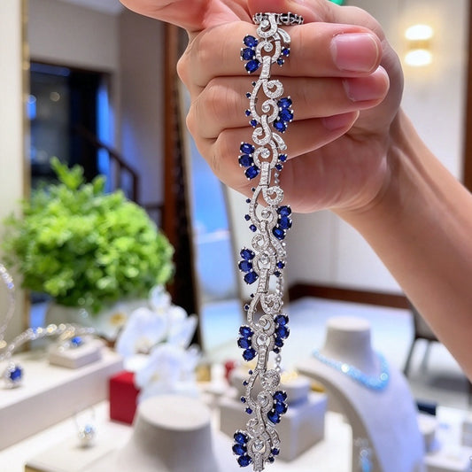Jzora Handmade Royal Blue Vintage Ornate Scrollwork Bracelet