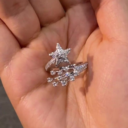 Jzora handmade sparkling starry meteor shower wish sterling silver moissanite ring