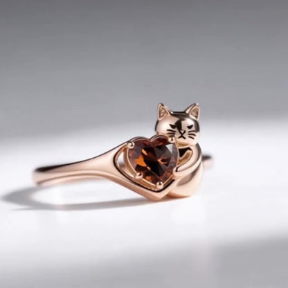 Jzora handmade rose gold tone cute little kitty heart shape sterling silver ring