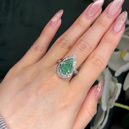 Jzora handmade 5ct green pear cut stunning sterling silver ring