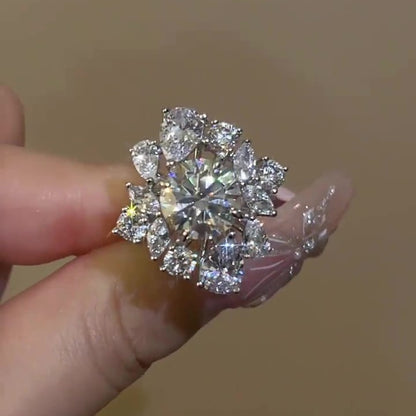 Jzora handmade dazzling round cut full pavé CZ sterling silver ring