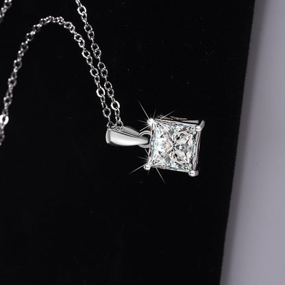 Jzora handmade 2ct sparkling princess cut moissanite solitaire sterling silver necklace