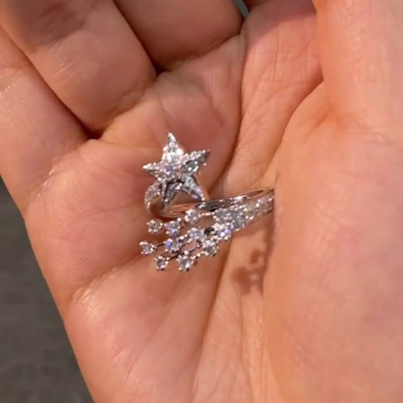 Jzora handmade sparkling starry meteor shower wish sterling silver moissanite ring