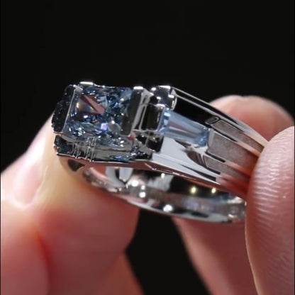 Jzora handmade 2ct cold-tone mech style statement sterling silver men's ring