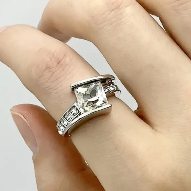 Jzora handmade princess cut modern architectural style sterling silver ring