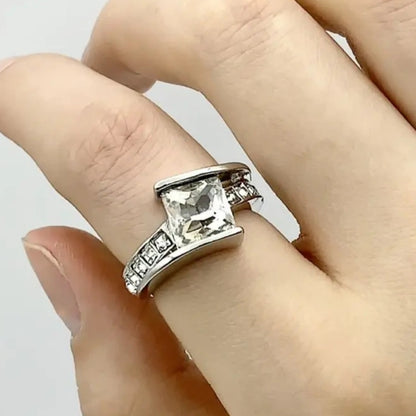 Jzora handmade princess cut modern architectural style sterling silver ring