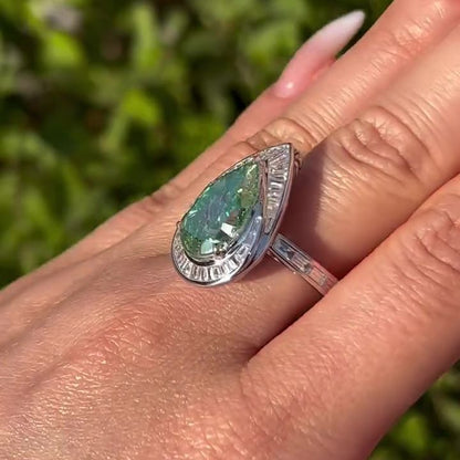 Jzora handmade 5ct green pear cut stunning sterling silver ring