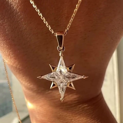 Jzora Handmade Sparkling Starburst Gold Tone Four-Point Star Necklace