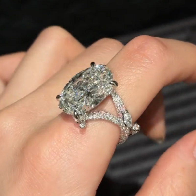 Jzora Handmade Oval-Cut CZ Twisted Vine Pavé Sterling Silver Ring