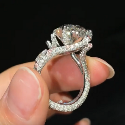 Jzora Handmade Oval-Cut CZ Twisted Vine Pavé Sterling Silver Ring