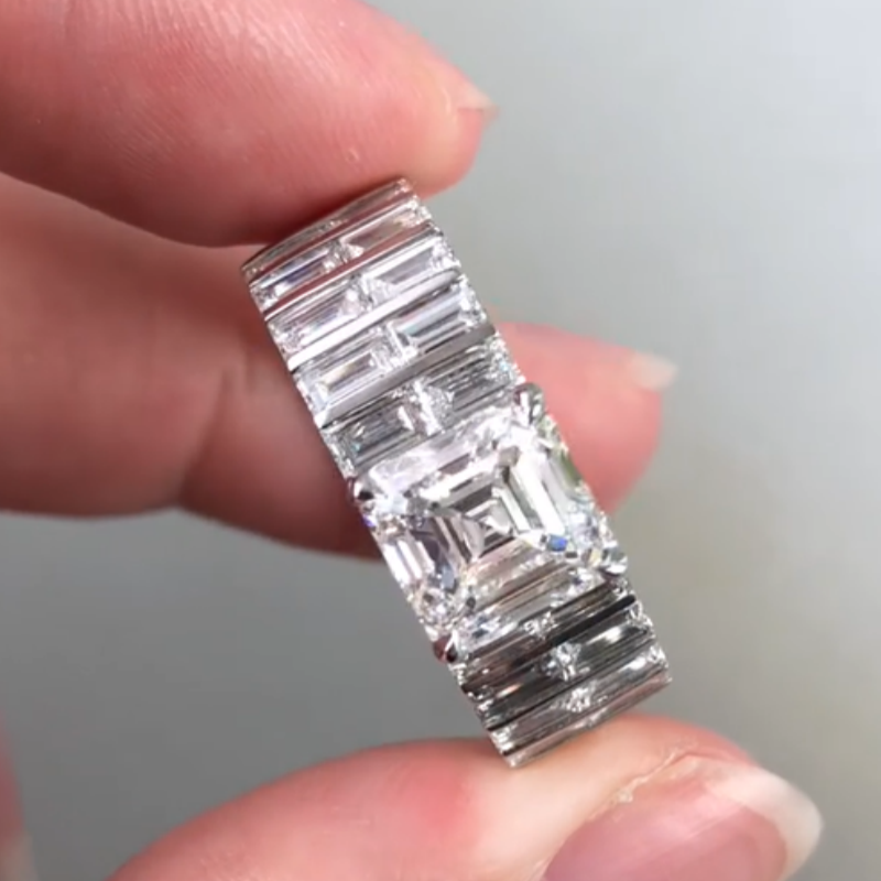 Jzora Handmade Sleek Full-Baguette Radiant Statement Men's Ring