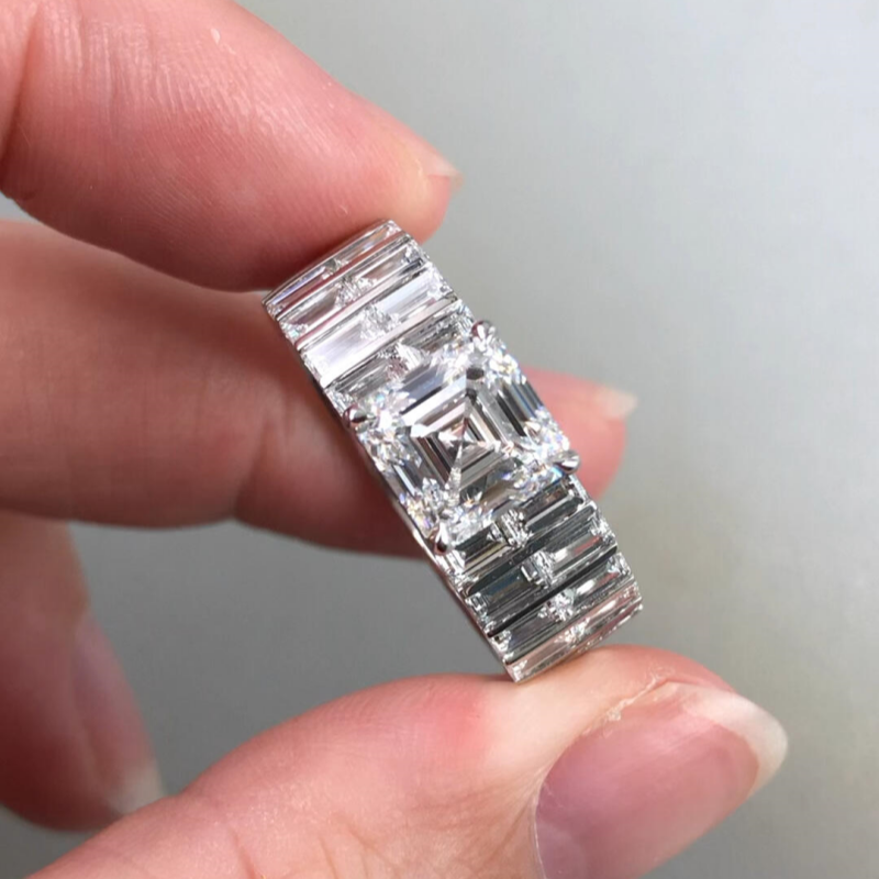 Jzora Handmade Sleek Full-Baguette Radiant Statement Men's Ring