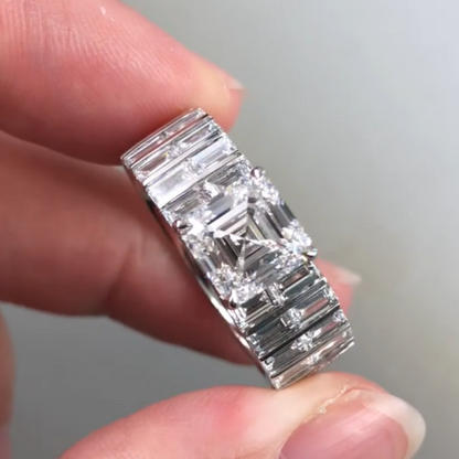Jzora Handmade Sleek Full-Baguette Radiant Statement Men's Ring