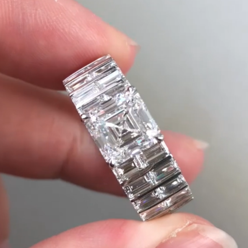 Jzora Handmade Sleek Full-Baguette Radiant Statement Men's Ring