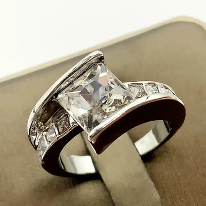 Jzora handmade princess cut modern architectural style sterling silver ring