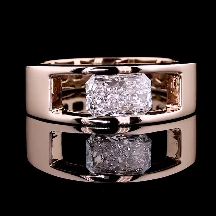 Jzora handmade bold radiant cut moissanite statement sterling silver ring