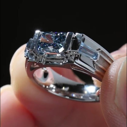 Jzora handmade 2ct cold-tone mech style statement sterling silver men's ring