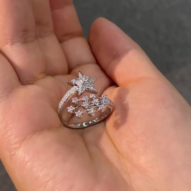 Jzora handmade sparkling starry meteor shower wish sterling silver moissanite ring
