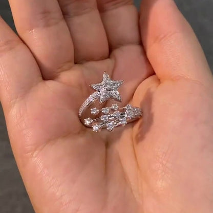 Jzora handmade sparkling starry meteor shower wish sterling silver moissanite ring