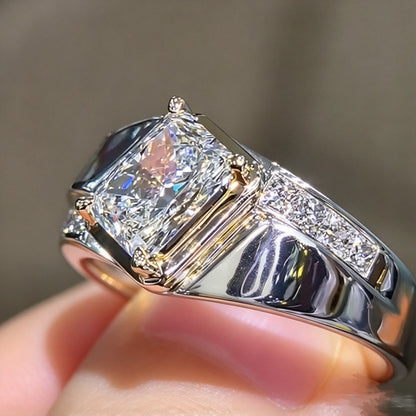 Jzora Handmade Modern Geometric Radiant-Cut Moissanite Bezel Set Men's Ring