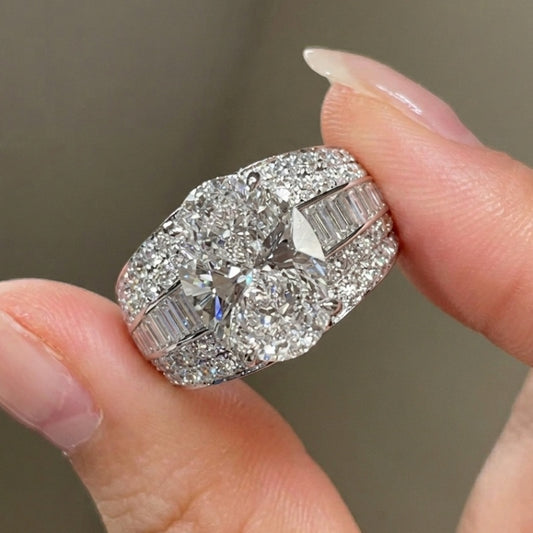 Jzora Handmade Oval CZ Mixed-Cut Full Pave Wide Band Women’s Cocktail Ring
