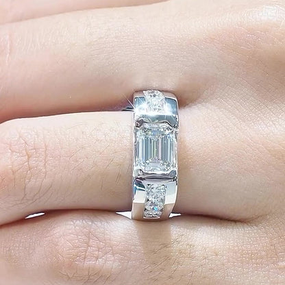 Jzora Handmade Emerald Cut Bold Contemporary Moissanite Ring