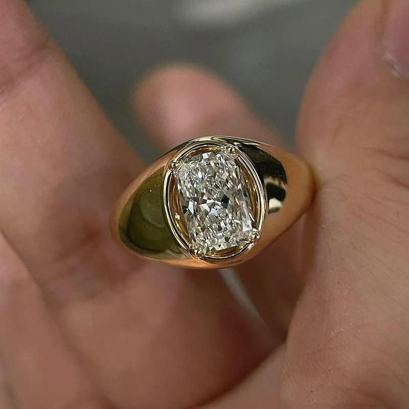Jzora handmade 2ct radiant cut luxury gold-tone sterling silver ring