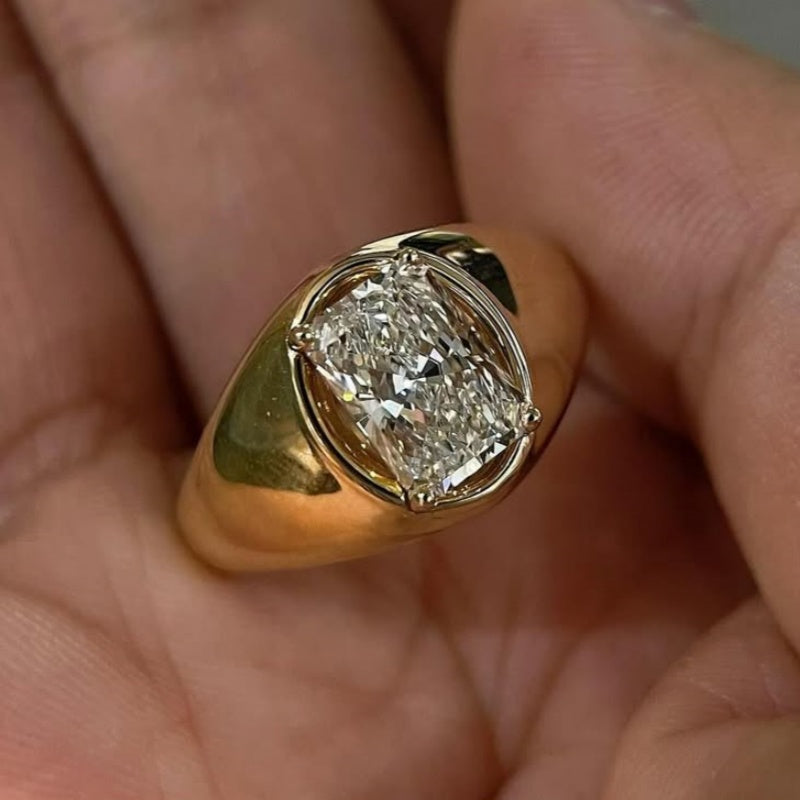 Jzora handmade 2ct radiant cut luxury gold-tone sterling silver ring