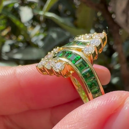 Jzora Handmade Emerald Green Cocktail Unique Statement Ring