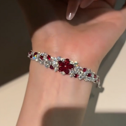 Jzora Handmade Romantic Red Floral Cluster Link Bracelet