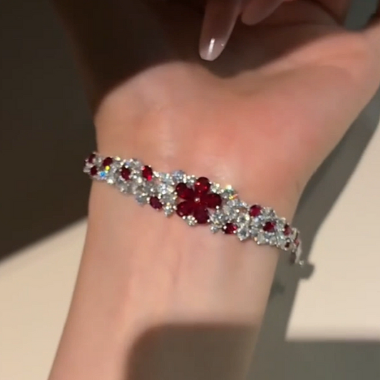 Jzora Handmade Romantic Red Floral Cluster Link Bracelet