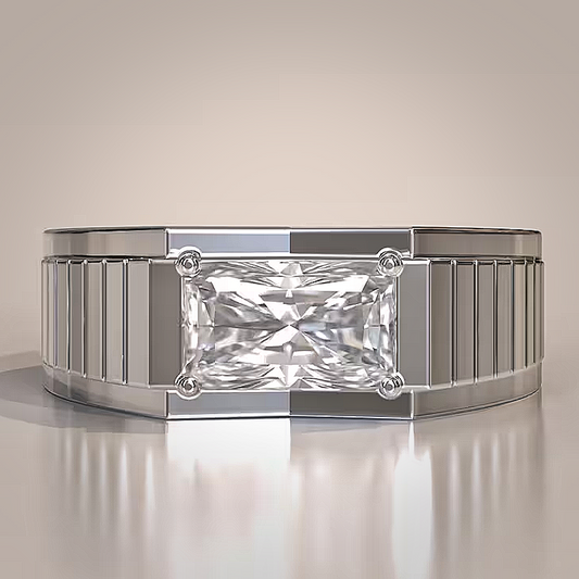 Jzora handmade bold architectural radiant cut moissanite men's band ring