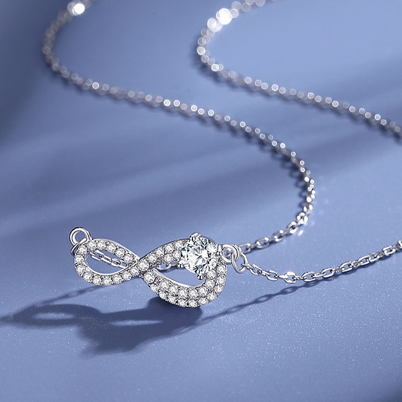 Jzora Handmade Round CZ Infinity Symbol Pave Sterling Silver Women’s Pendant Necklace