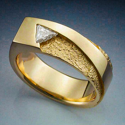 Jzora handmade trillion-cut sand blasted rock texture men's ring