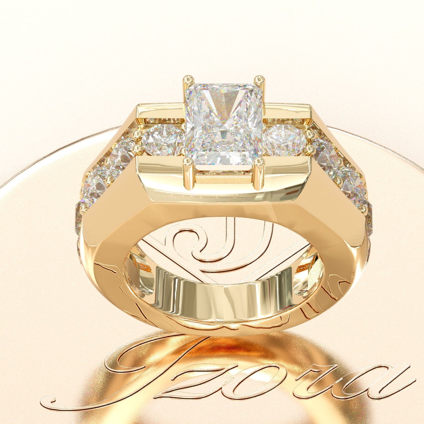 Jzora handmade 6.5ct radiant cut majestic & luxury men's statement ring