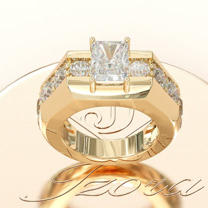 Jzora handmade 6.5ct radiant cut majestic & luxury men's statement ring