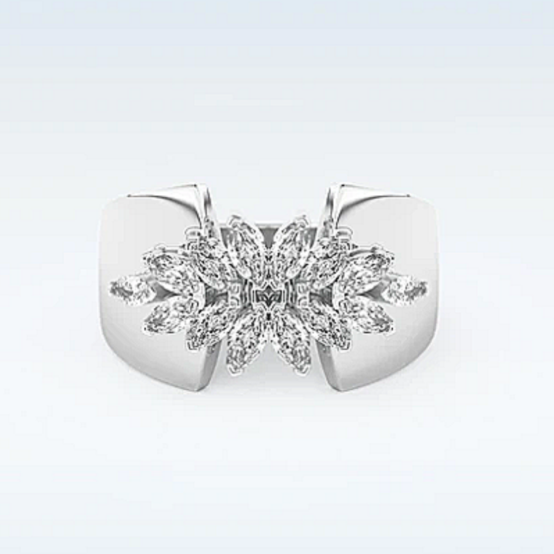 Jzora handmade 0.5ct marquise cut beautiful floral cluster moissanite sterling silver ring