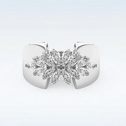 Jzora handmade 0.5ct marquise cut beautiful floral cluster moissanite sterling silver ring