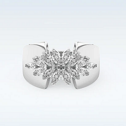 Jzora handmade 0.5ct marquise cut beautiful floral cluster moissanite sterling silver ring