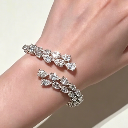 Jzora Handmade Romantic Leaf Pear CZ Intertwined Women’s Tennis Bracelet