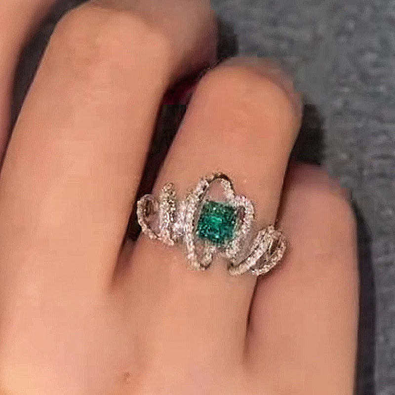 Jzora handmade artistic spiral radiant swirl halo sterling silver ring