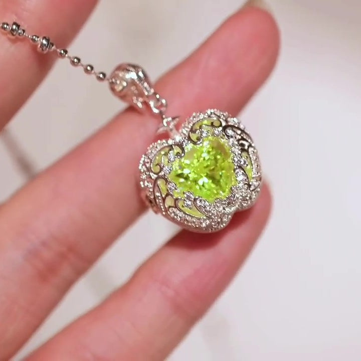 Jzora Handmade Cute Green Apple Openwork Heart Design Necklace