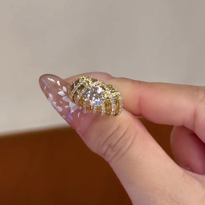 Jzora handmade gold-color round cut retro thick ring