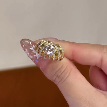 Jzora handmade gold-color round cut retro thick ring